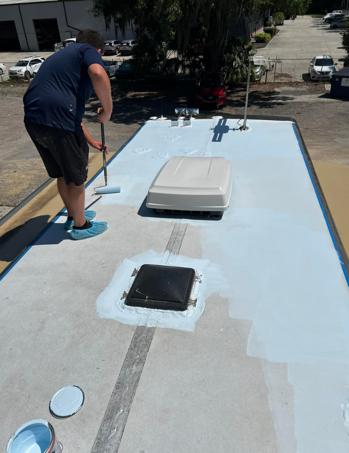 Professional RV roof sealant and Dicor application on the Treasure Coast